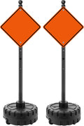 Portable Sign Post and Base Kit, 5 ft Heavy Duty Cast Iron Sign Pole with Hard Plastic Wheeled Base, Movable Signs Stand Easy to Use Portable Sign Holder for Traffic, Parking, and Safety Signs 2 Pack