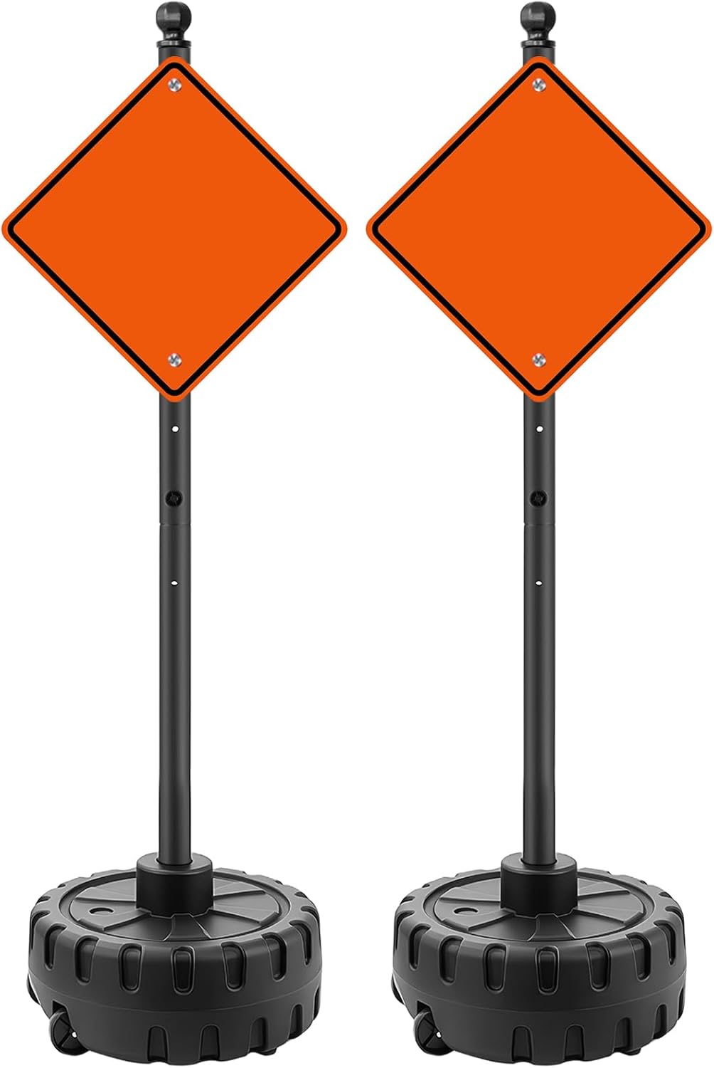 Portable Sign Post and Base Kit, 5 ft Heavy Duty Cast Iron Sign Pole with Hard Plastic Wheeled Base, Movable Signs Stand Easy to Use Portable Sign Holder for Traffic, Parking, and Safety Signs 2 Pack