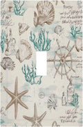 Mid Century Seashells Starfish Compass Decorative Light Switch Cover 1 Gang Single Toggle Device Electrical Faceplate Switchplates Decorator Outlet Wall Plate For Nursery Kids Room Decor