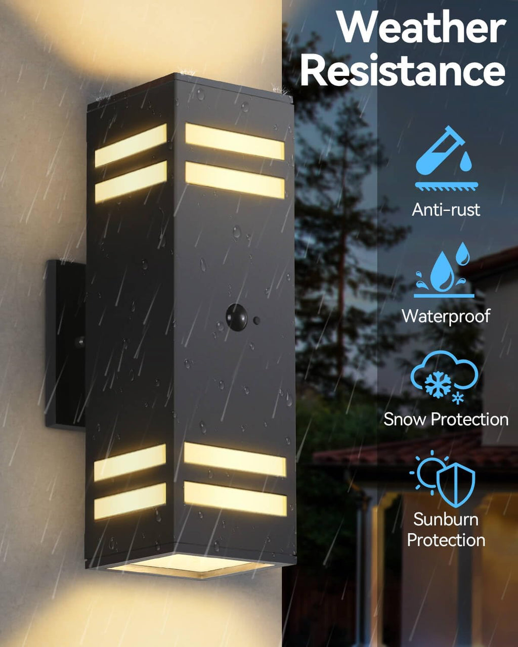 Motion Sensor Outdoor Lights 2 Pack, Modern Outdoor Wall Lights Black Exterior Lighting Fixtures, Square Motion Detector Lights for Outside, Waterproof Sconce for House Porch, Bulbs Included