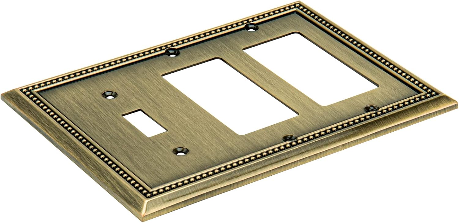 Henne Bery Sunken Pearls Heavy Duty Decorative Wall Plate Switch Plate Outlet Cover (Single Toggle/Double Decorator, Antique Brass)