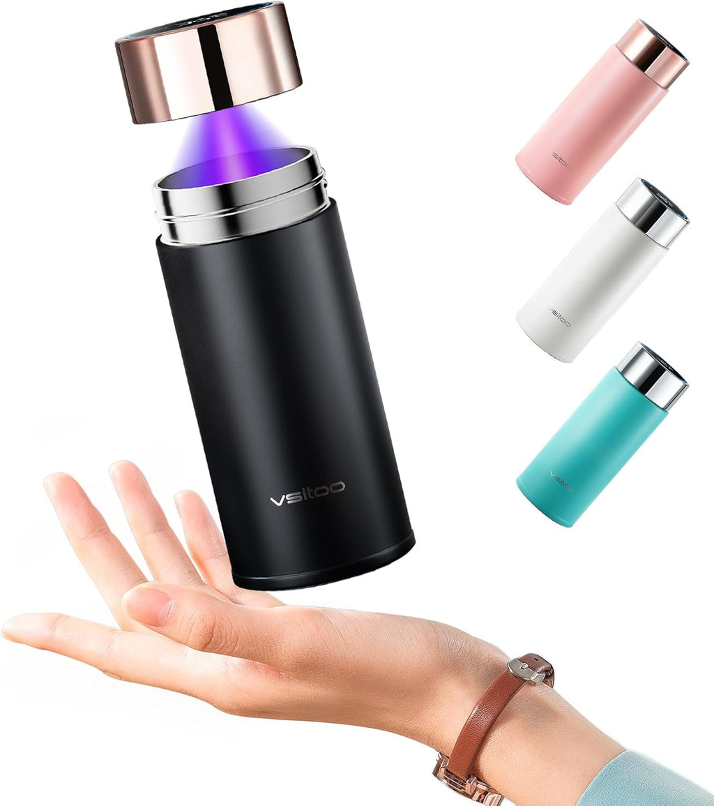 Vsitoo Smart self cleaning Insulated Water Bottle, 8.5oz Stainless Steel Vacuum Flask, AI Self-Clean, 30-Day Battery Life, BPA-Free, Magnetic Charging, Portable Travel Mug Gifts for Men Women, Black