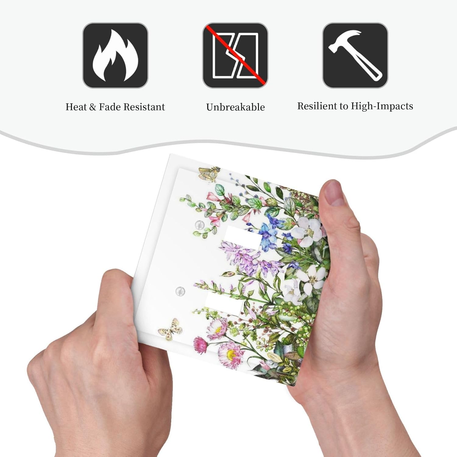 Boho Colorful Wildflowers Butterfly Green Plant Leaf Double Toggle Light Switch Covers 2 Gang Wall Plate Dual Decorative Switchplate Electrical Faceplate for Country Bathroom Bedroom Decor