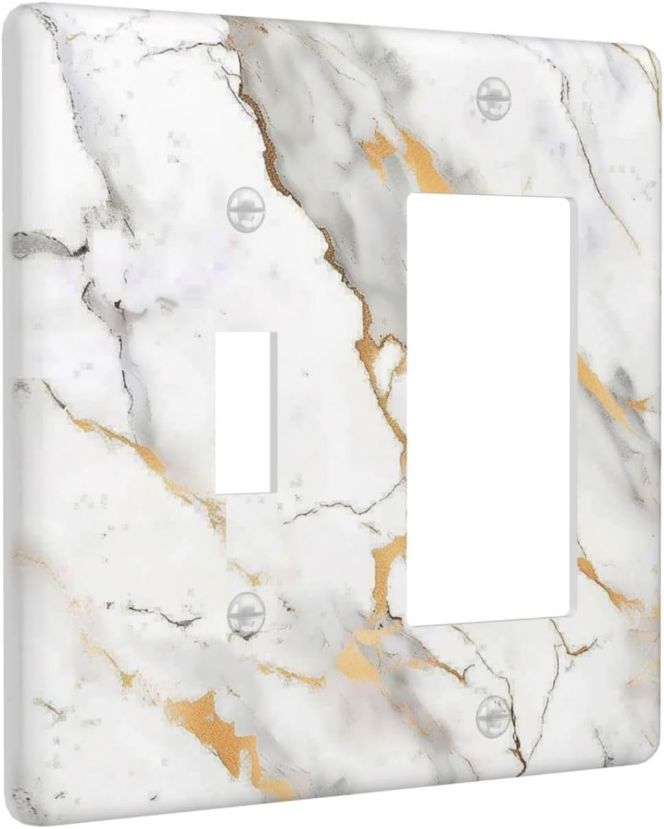 Outlet Covers Marbling Style White Background Gold Gray Stripes 1 Toggle 1 Rocker Combination Decorative Wall Plate Electrical Switch Plates Light Switch Cover Plate For Bathroom Kitchen