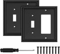 Black Modern Decorative Wall Plate Light Switch Cover Decorator Outlet Covers Rocker Switch Plates Bamboo Fiber Material Wall Plates for Kitchen Bathroom (2 Gang Toggle/Decorator-2 Pack)