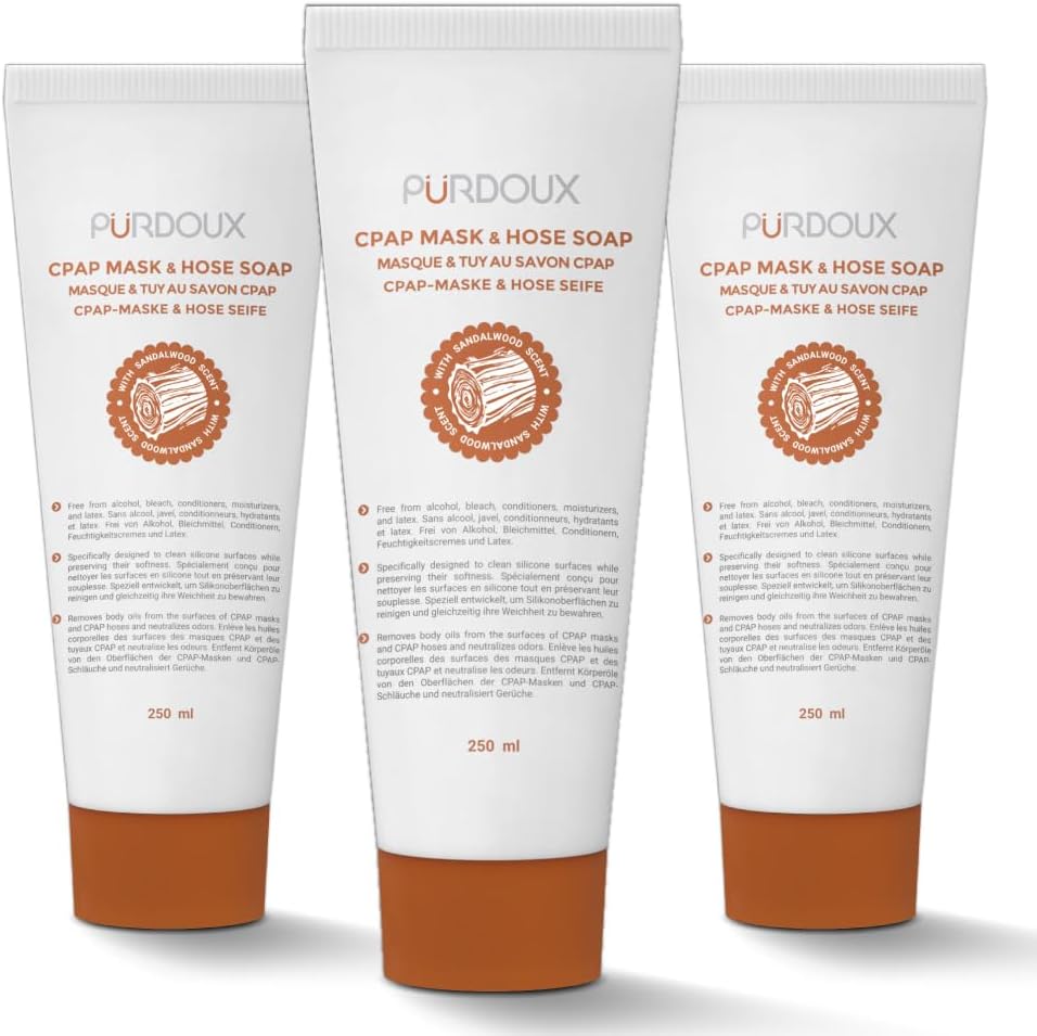 Purdoux CPAP Cleaning Soap for Hose and Mask (3 Bottle 250mL/8.04 oz pack) (Sandalwood)
