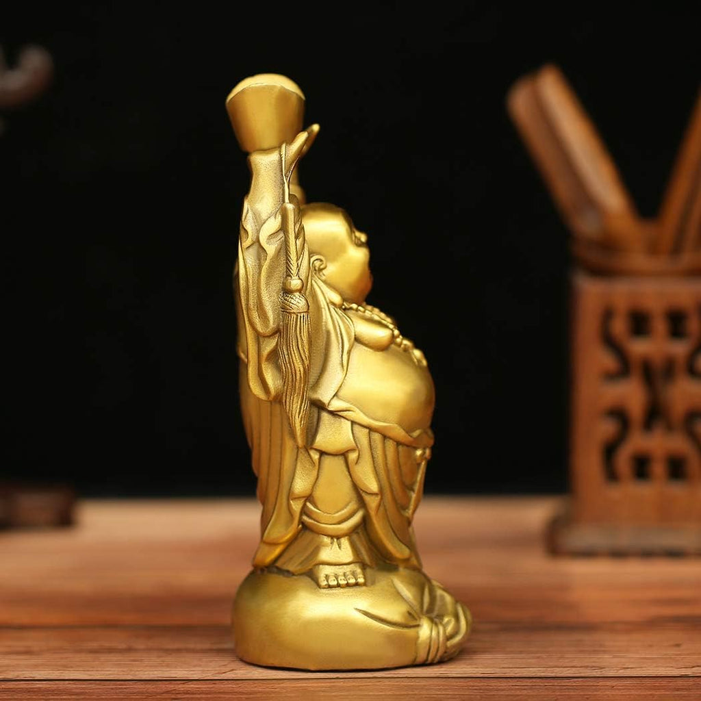 BRASSTAR Brass Laughing Buddha Holding Ingot Money Bag Statue Attract Wealth Feng Shui Ornament Home Office Decorative PTZY053