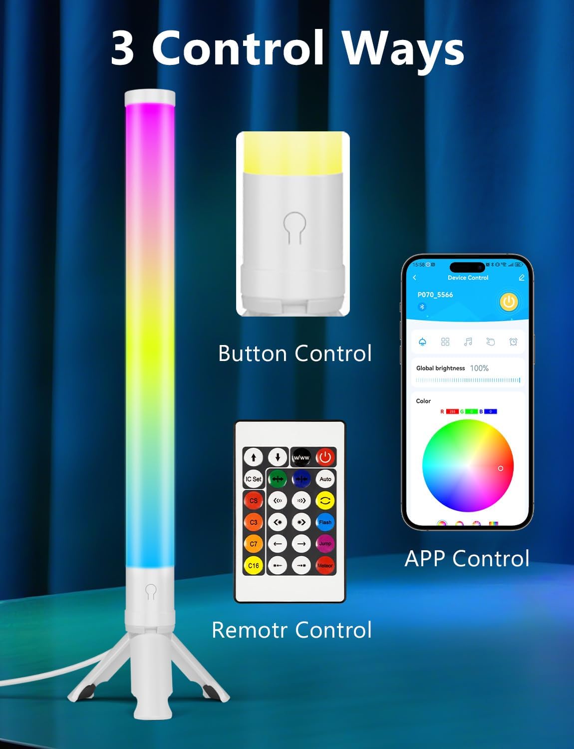 DAYBETTER RGB Light Bar, 360° Smart LED Light Bar for Room, Music Sync Gaming Lights, Color Changing TV Backlight App & Remote Control, Desk Lights Bars for Game Room, White