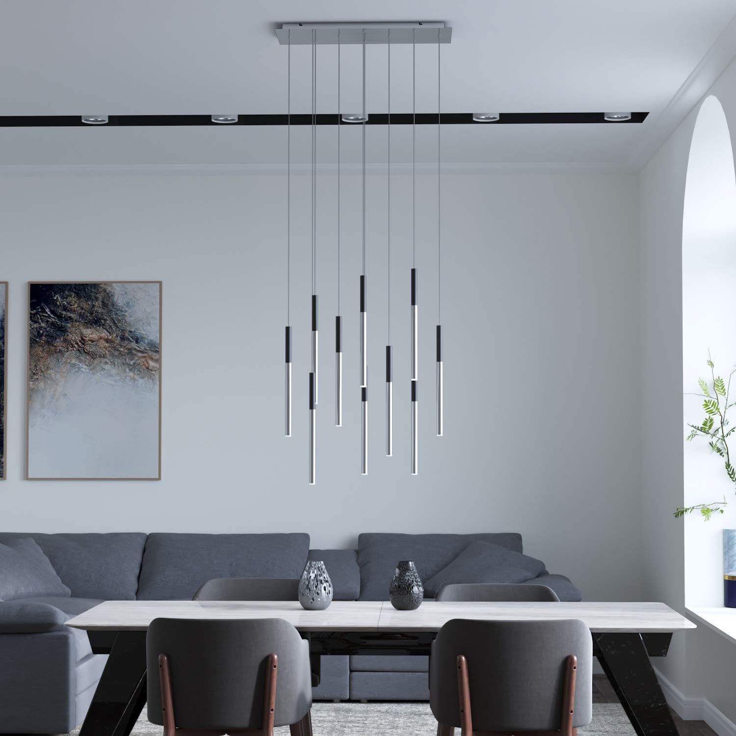 ALTAIR 10 Mini Pendant Lighting Black-Nickel - LED Hanging Light Fixture for Kitchen Island, Bar, Foyer - Cluster Pendants - Dimmable, Adjustable Wire, Lamp Bulb Included