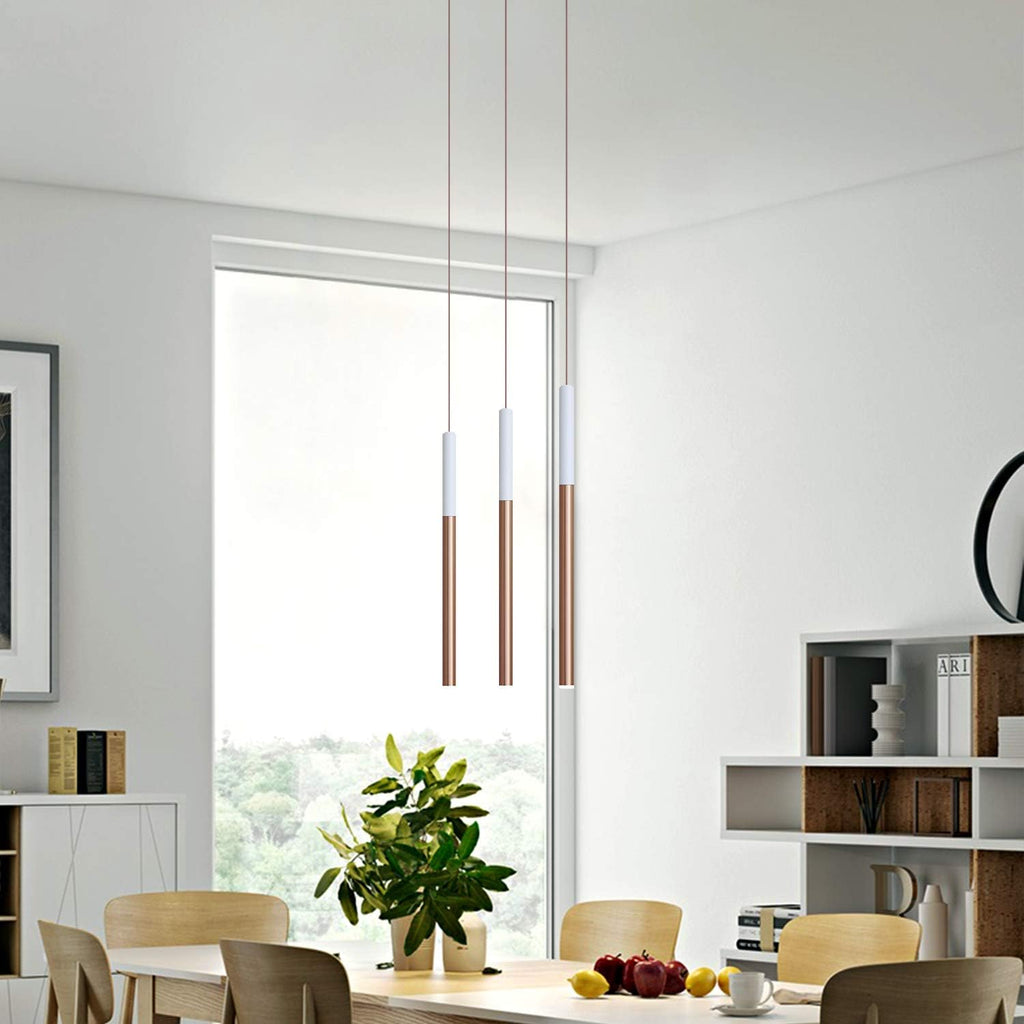 ALTAIR 3 Mini Pendant Lighting White-Copper - LED Hanging Light Fixture for Kitchen Island, Bar, Foyer - Cluster Pendants - Dimmable, Adjustable Wire, Lamp Bulb Included