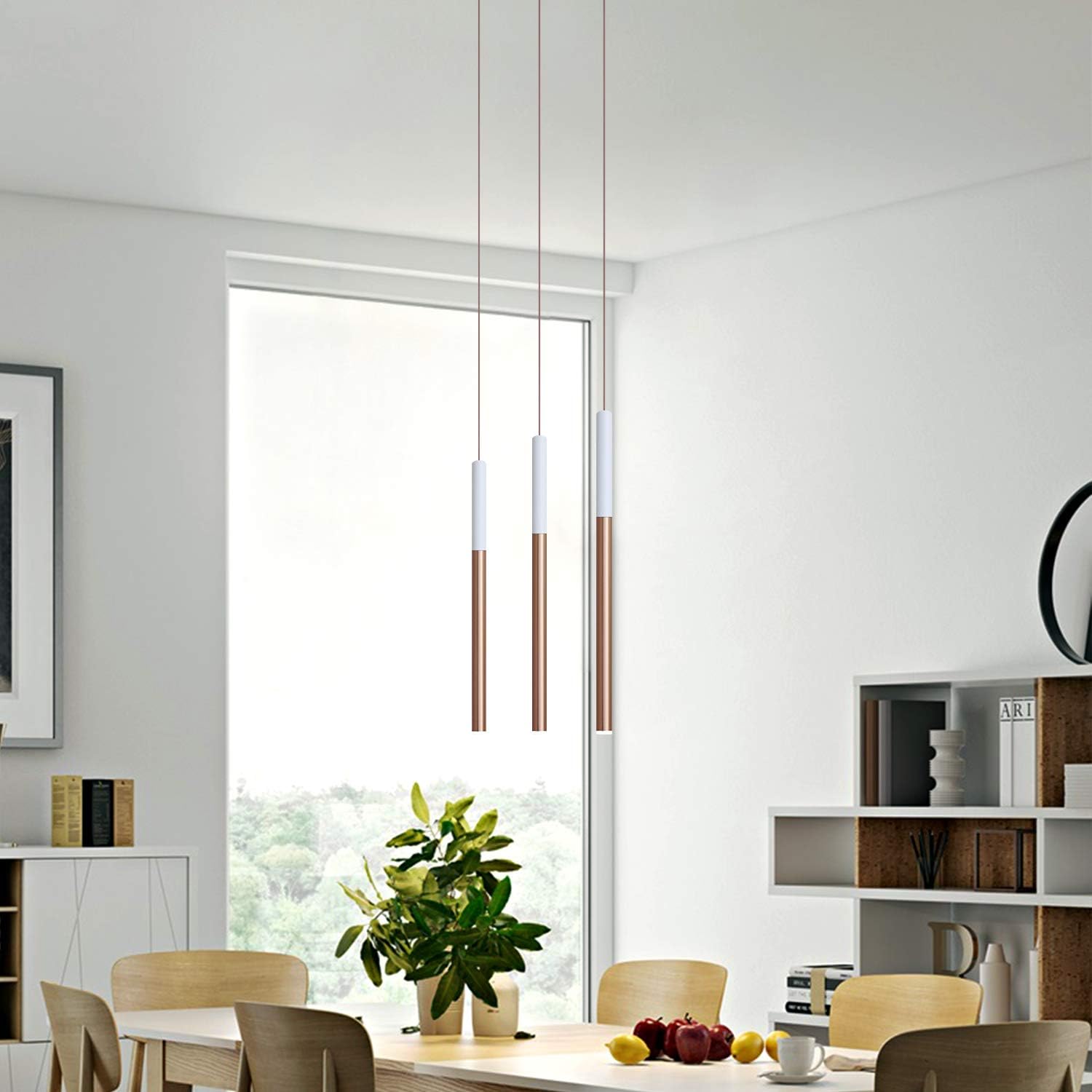 ALTAIR 3 Mini Pendant Lighting White-Copper - LED Hanging Light Fixture for Kitchen Island, Bar, Foyer - Cluster Pendants - Dimmable, Adjustable Wire, Lamp Bulb Included