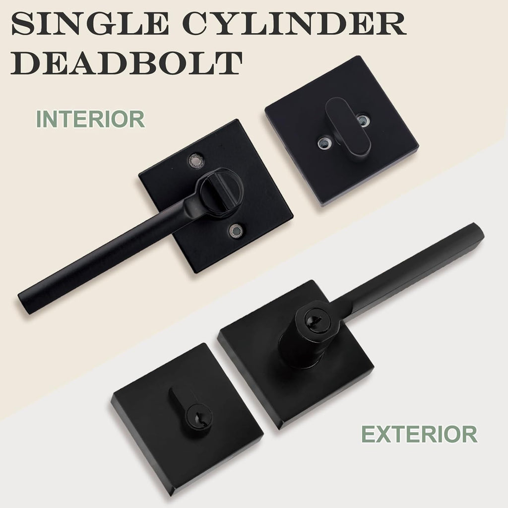 Keyed Entry Door Handle with Single Cylinder Deadbolt, Keyed Alike(Same Keys Only Per Set) Front Door/Exterior Door Lever Lockset, Matte Black, 9 Sets of Locks with 9 Sets of Different Keys