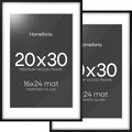 Homeforia 20x30 Black Wood Frame, High End Oak 20x30 Wooden Picture Frames with Mat 16x24 Photo, 20 x 30 Poster Frame Matted to 16 by 24 Print, 30x20 Hanging Frames, Tempered Glass, Wall Kit, Set of 2