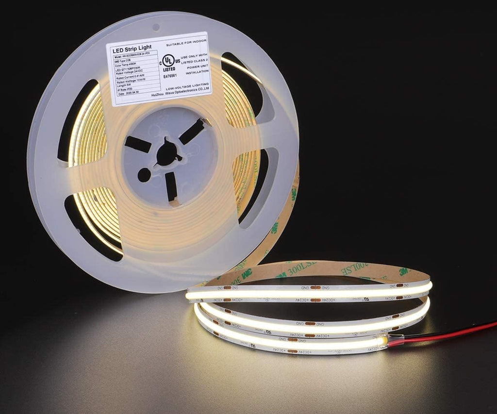 dephen UL-Listed COB LED Strip 16.4ft, 4000K Daylight Rope Lights 528LEDs/M, DC24V 5500Lm Flexiable and Cuttable Tape Lingting for Bedroom, Cabinet, Kitchen, Office, DIY