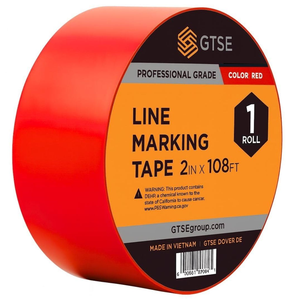 GTSE 2 inch x 108 ft Red PVC Vinyl Floor Tape, Safety Marking Tape, 6 mil Thick, Suitable for Dance Floors, Gyms, Warehouses, Sports Facilities