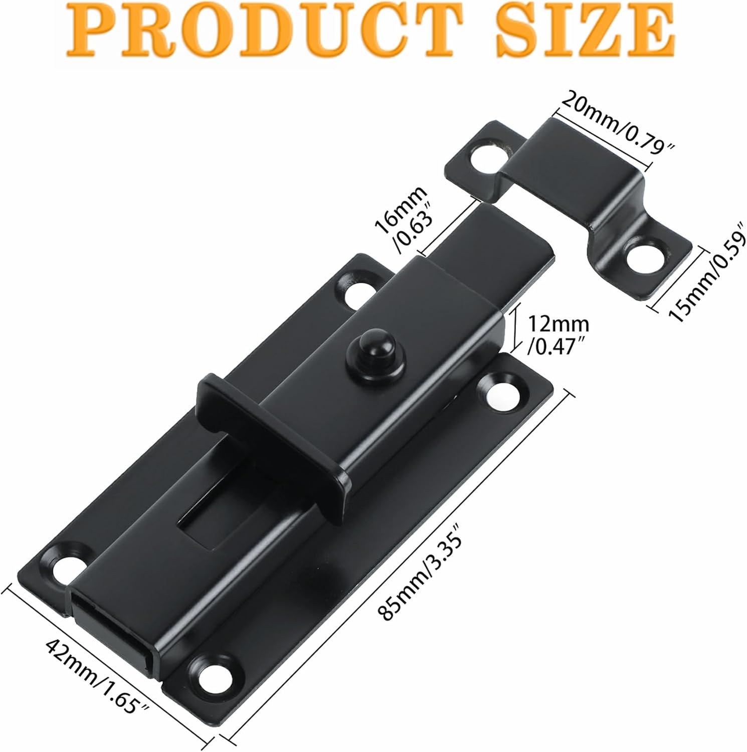 Alise Slide Bolt Gate Latch,Spring-Automatic Barrel Bolts Latches Safety Door Lock,Gate Hardware for Inside Door Fence Toilet Barn Pet Doors,Stainless Steel Black Bolt Latches,MS3000-B