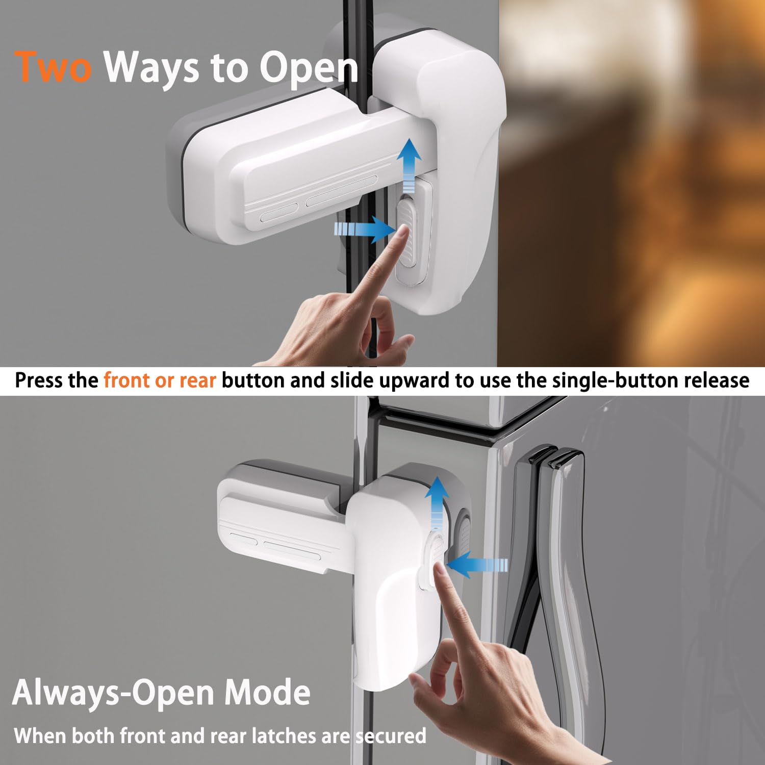 2 Pack Upgrade Child Proof Refrigerator Lock with Two Ways to Open, Home Fridge Freezer Door Lock Latch Catch to Keep Door Closed, no Tools Need or Drill (White)