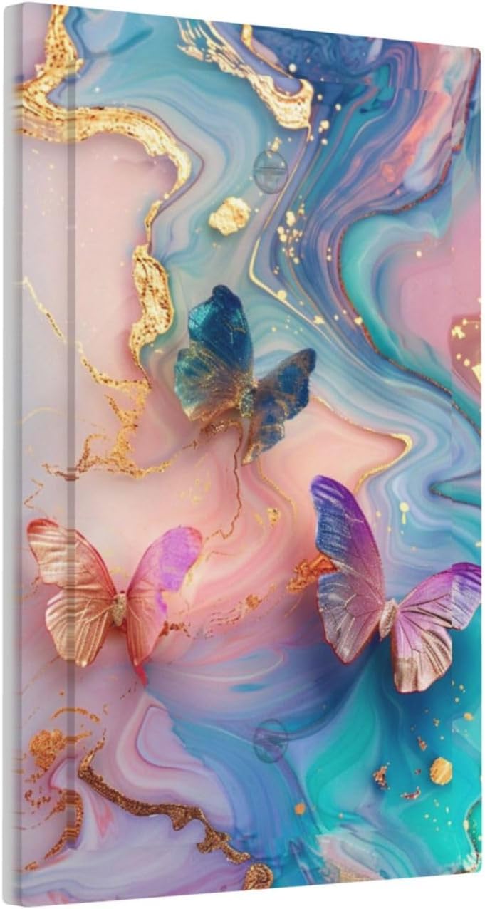 Colorful Marble Butterfly Gold Glitter Abstract Print Light Switch Cover Plate 1 Gang No Device Blank Electrical Wall Plates Faceplate Decorative Switch Plate for Bed Room Living Room Decor
