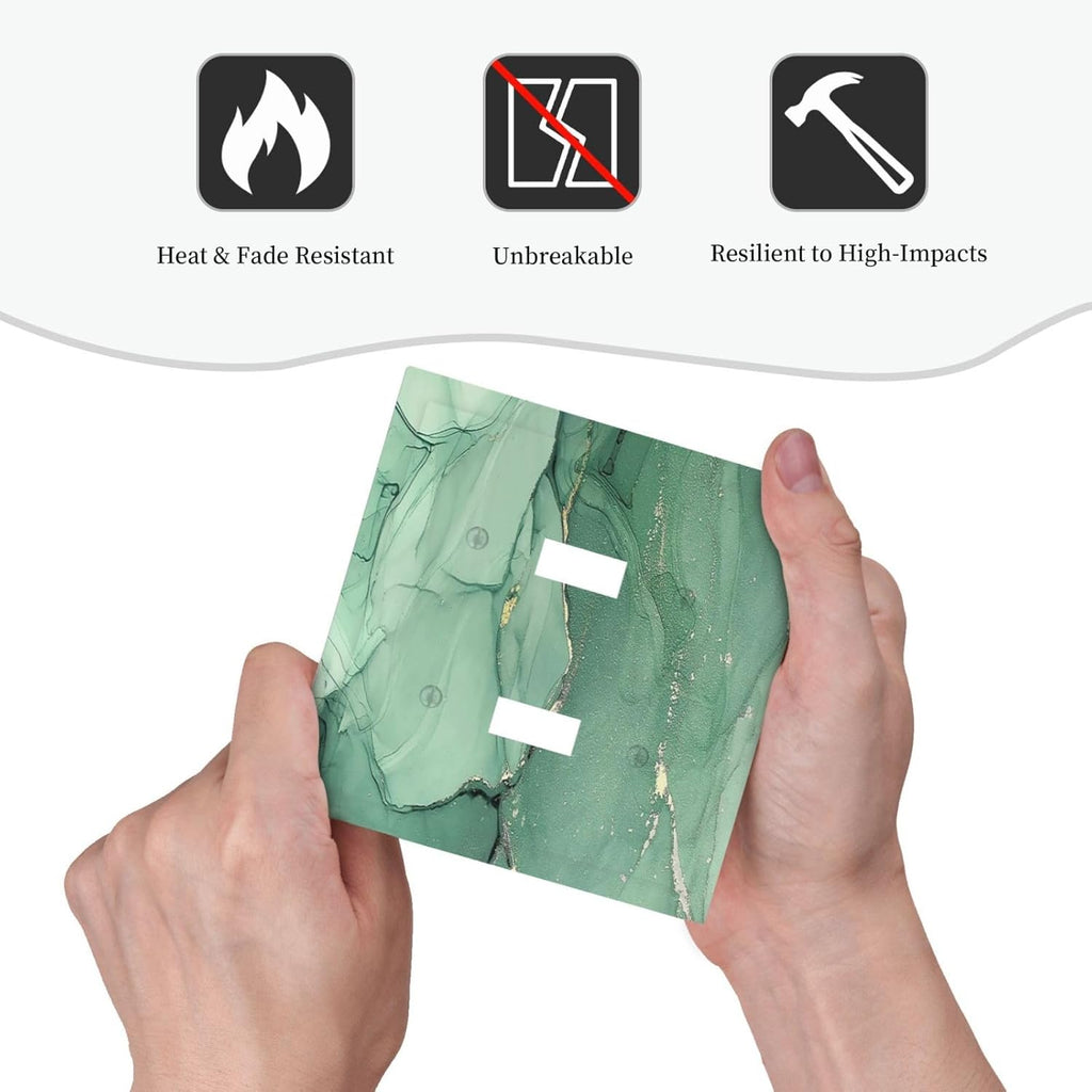 Decorative Switch Plates Simple Green Marble 2 Gang Double Toggle Outlet Light Switch Cover Wall Plate Electrical Faceplate for living Room Office Decor