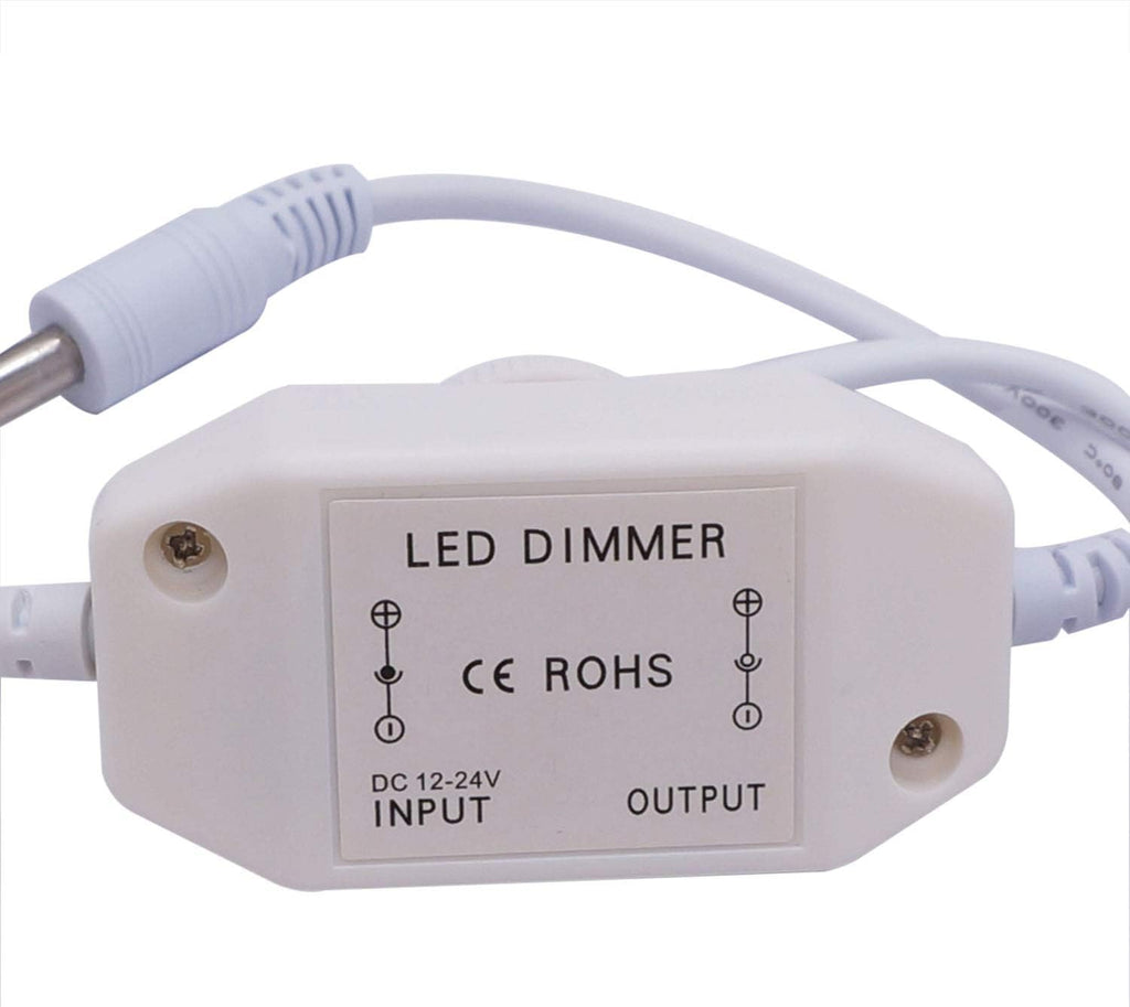 weideer 2Pcs DC12V-24V LED Strip Lights Dimmer Switch PWM Rotary Dimmer Controller Inline Dimmer Switch for LED String Lights Christmas Lights White K-018-W