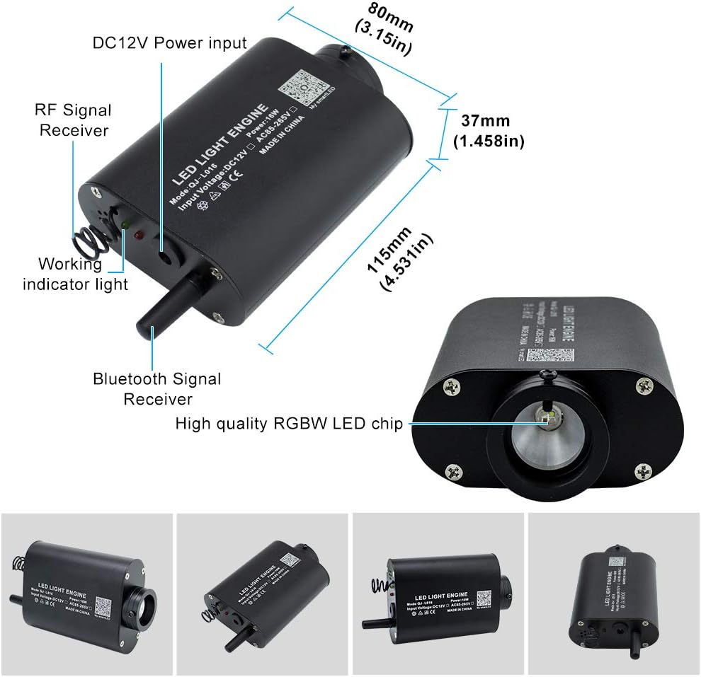 AZIMOM 16W Car Use Sound Activated Fiber Optic Light Box Engine Music Sensor Mode RGBW APP/Remote Control Starlight Engine Driver for Car Indoor Star Lighting Decoration