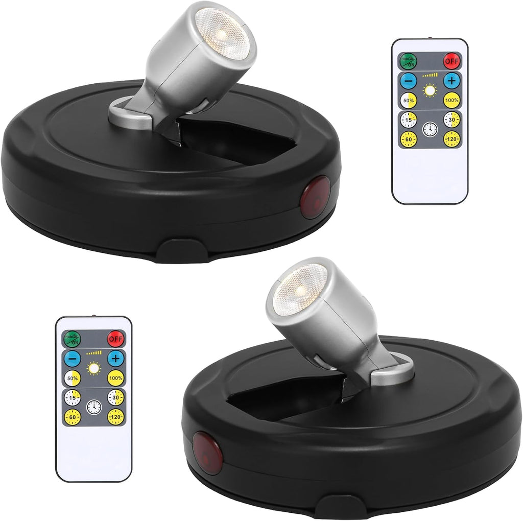 LED Spotlight Battery Operated, Wireless Picture Light, Accent Spot Light for Indoor Plant Tree, Display Puck Lights with Remote, Stick on Uplighting for Wall Photo Painting Dartboard Decor Artwork