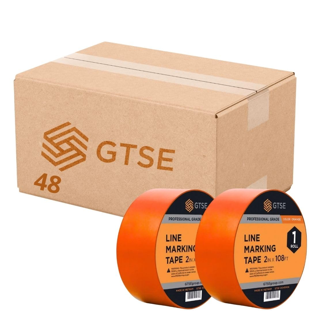 GTSE 2 inch x 108 ft Orange PVC Vinyl Floor Tape, 48 Rolls, Safety Marking Tape, 6 mil Thick, Suitable for Dance Floors, Gyms, Warehouses, Sports Facilities