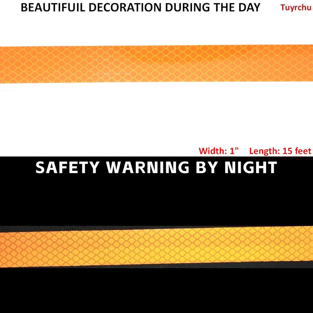 Non Fading Reflective Tape Orange Outdoor Waterproof 1 inch, High Visibility Industrial Marking Tape, Safety Adhesive Stickers (15 feet)