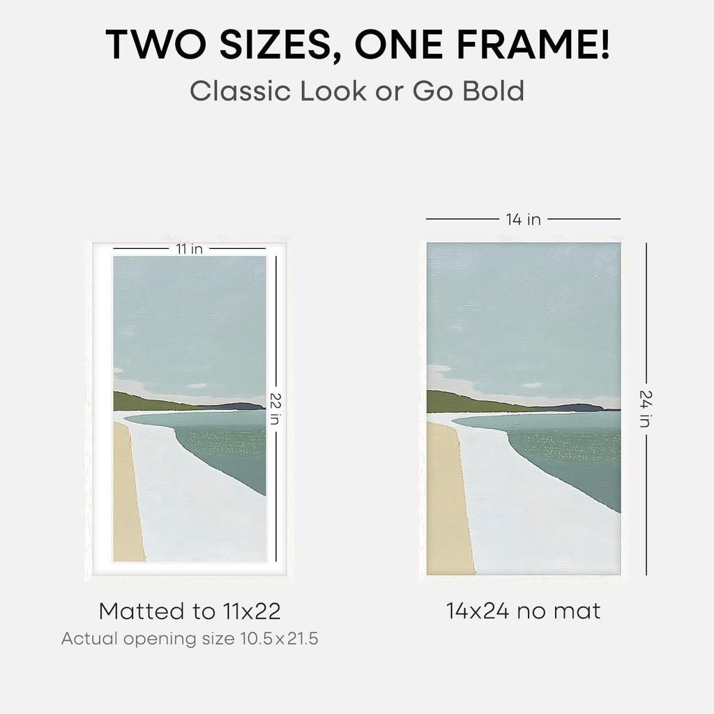 Homeforia 14x24 White Picture Frame, High End Oak 14x24 White Wooden Poster Frames with Mat 11x22 for Print, 14 x 24 Wood Frame Matted to 11 x 22 Photo, 24x14 Frame, Tempered Glass, Wall Kit, Set of 1