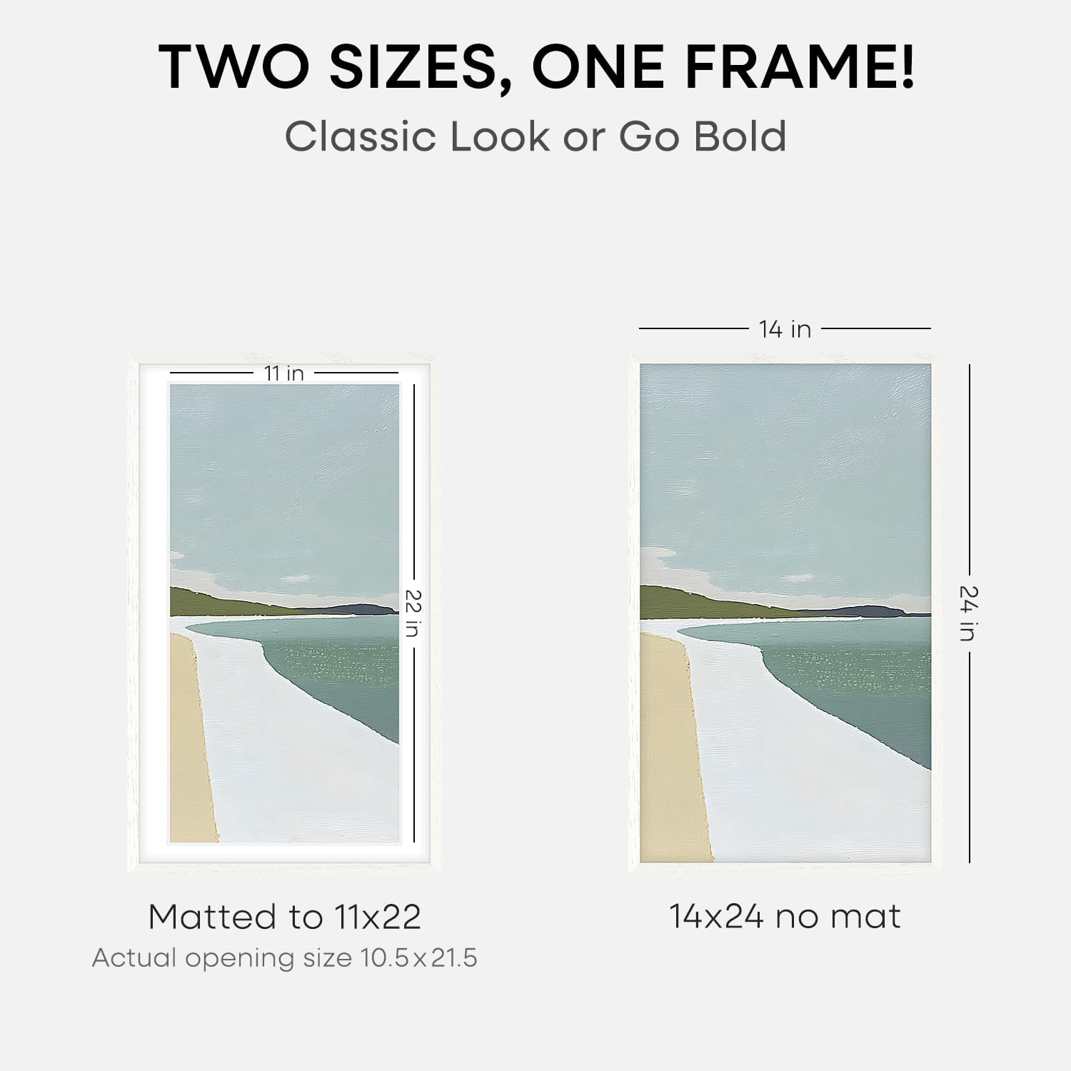 Homeforia 14x24 White Picture Frame, High End Oak 14x24 White Wooden Poster Frames with Mat 11x22 for Print, 14 x 24 Wood Frame Matted to 11 x 22 Photo, 24x14 Frame, Tempered Glass, Wall Kit, Set of 1