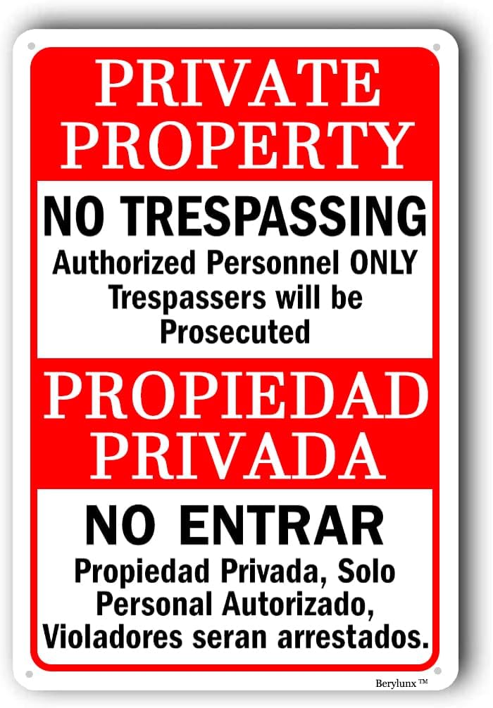 Private Property Sign,No Trespassing Signs,Home Safety Warning Sign,Outdoor Safety Sign, "Private Property - No Trespassing" 12"x16" Aluminum Sign