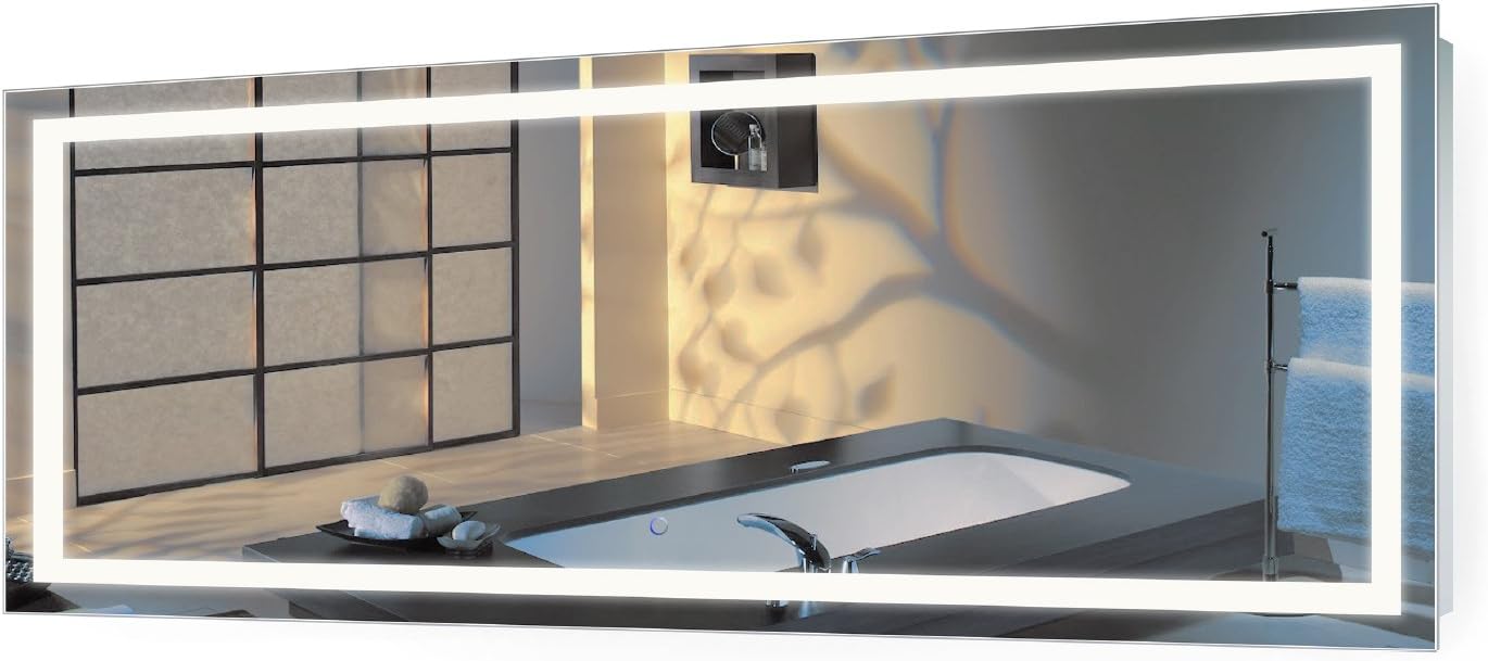 Krugg | Large 72 Inch X 30 Inch LED Bathroom Mirror | Lighted Vanity Mirror Includes Dimmer & Defogger | Wall Mount Vertical or Horizontal Installation