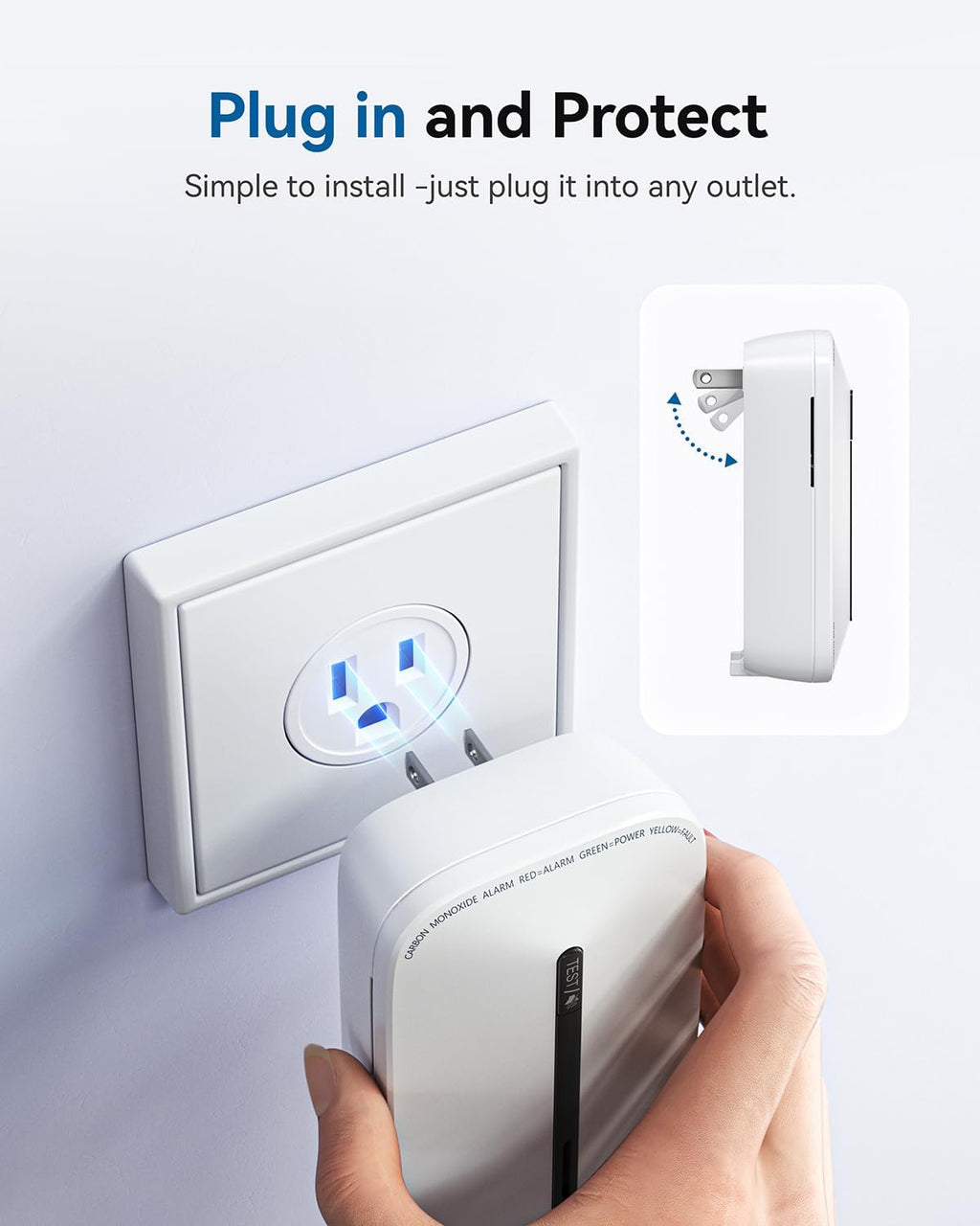 SITERWELL Plug in Carbon Monoxide Detector 10 Year Battery, CO Alarm Detector with Electrochemical Sensor and Sound Warning, AC Powered Portable Carbon Monoxide Detector for Home Office Travel,4-Pack