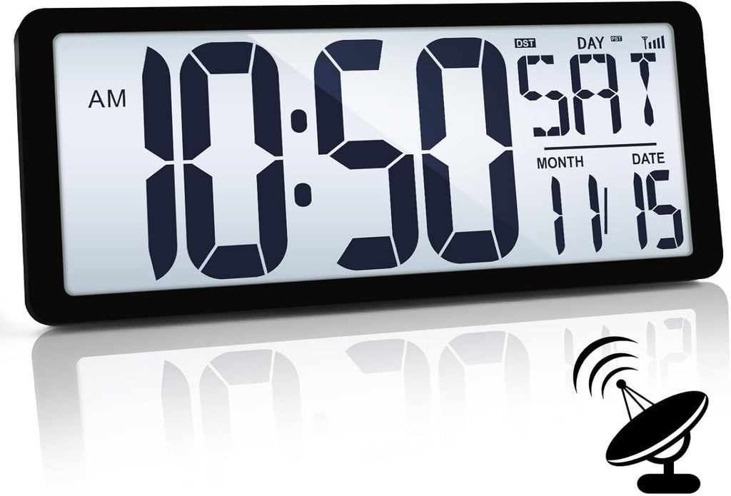 TXL Atomic Clock with Backlight, 14.2" Large Digital Wall Clock Battery Operated, Digital Clock Large Display with Day, Date & Temperature, Large Wall Clock for Bedroom, Livingroom, Office