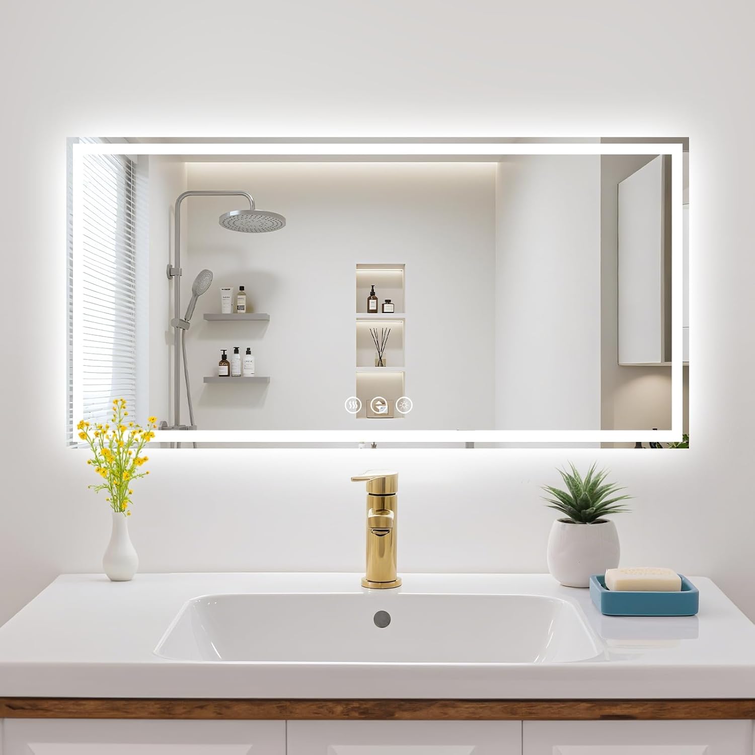 40X24 LED Bathroom Mirror with Lights, Anti-Fog, Backlit + Front Lit (CRI>90), Lighted Bathroom Vanity Mirror for Wall, Memory Function, Dimmable, Tempered Glass, Shatter-Proof