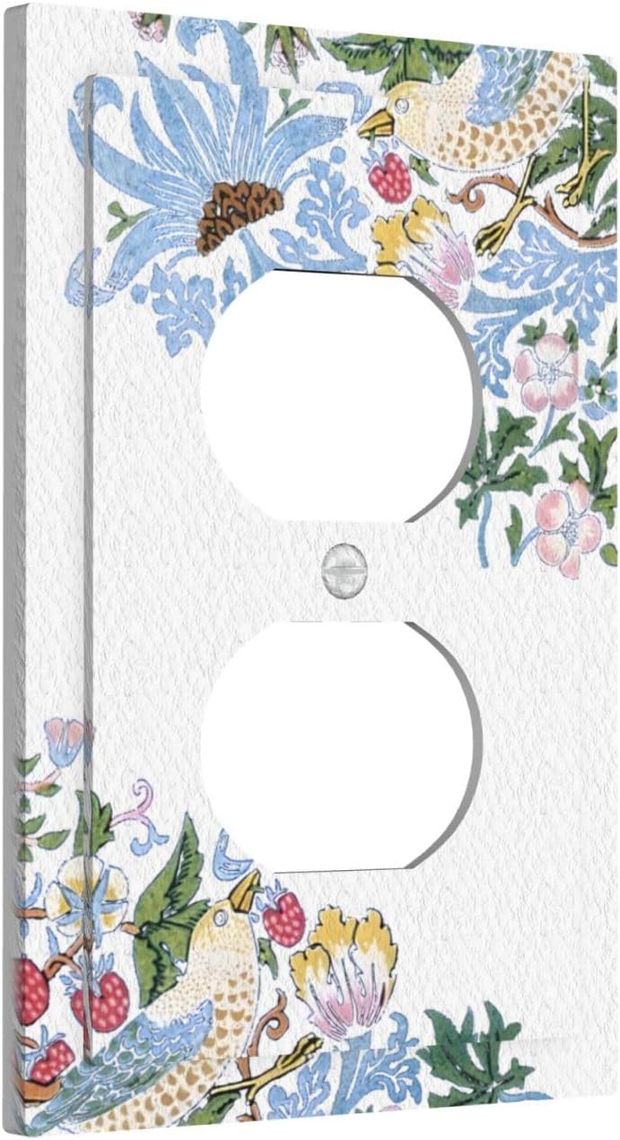 Decorative Outlet Covers Retro Morris Strawberry Rustic Plant Bird 1 Gang Duplex Light Switch Cover Plate Wall Plates for Electrical Outlets Switchplate Faceplate