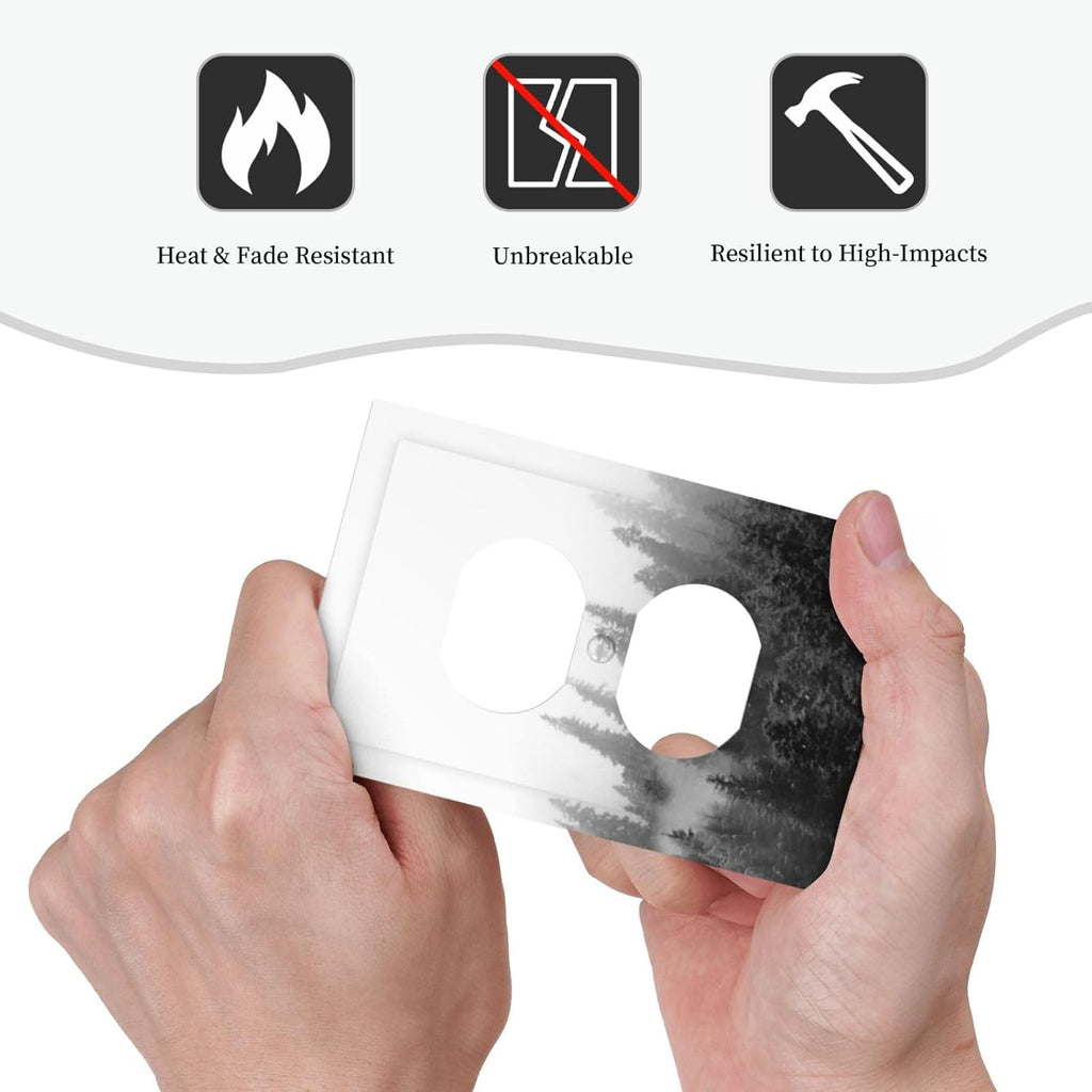 Outlet Covers Fores Black White Landscape Misty Woods 1 Gang Duplex Light Switch Cover Decorative Switch Plates Electrical Receptacle Faceplate Wall Plate For Farmhouse Cabin Decor
