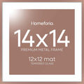 Homeforia 14x14 Picture Frame Mocha, High End Metal 14 x 14 Square Poster Frames with Mat 12 x 12 Photo, 14x14 Mocha Frame Matted to 12x12 Print, 14by14 Thin Frames, Tempered Glass, Wall Kit, Set of 1