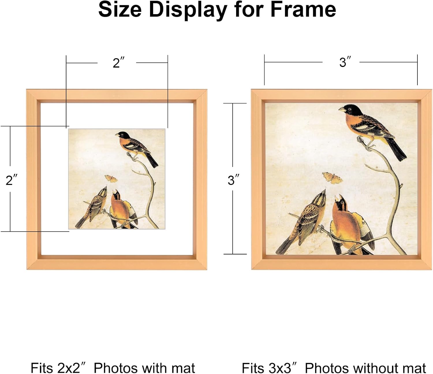3x3 Picture Frame Set of 3, Gold Metal Square Photo Frames with HD Glass, Fits 2x2 with Mat or 3 x 3 without Mat, Display for Wall and Table