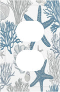 Blue Starfish Nautical Beach Conch Coastal Coral Shell Outlet Covers 1 Gang Duplex Light Switch Cover Decorative Switch Plates Electrical Receptacle Faceplate Wall Plate For Kids Room Bathroom Decor