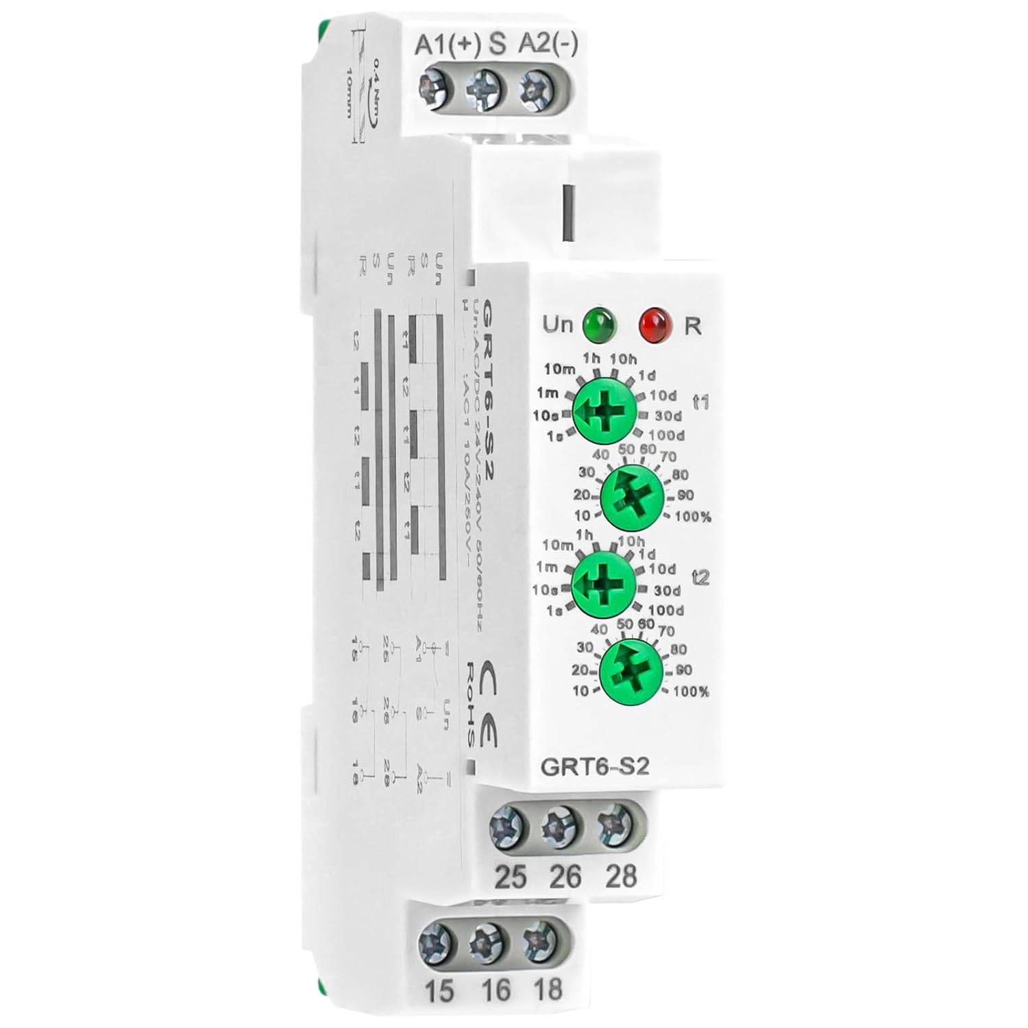 Asymmetric Cycle Timer Relay 2SPDT 10A Long or Short Period Repeat Cycle Tntermittent Timer Electronic Relay in Din Rail Wide Voltage Range AC DC 24V to 240V