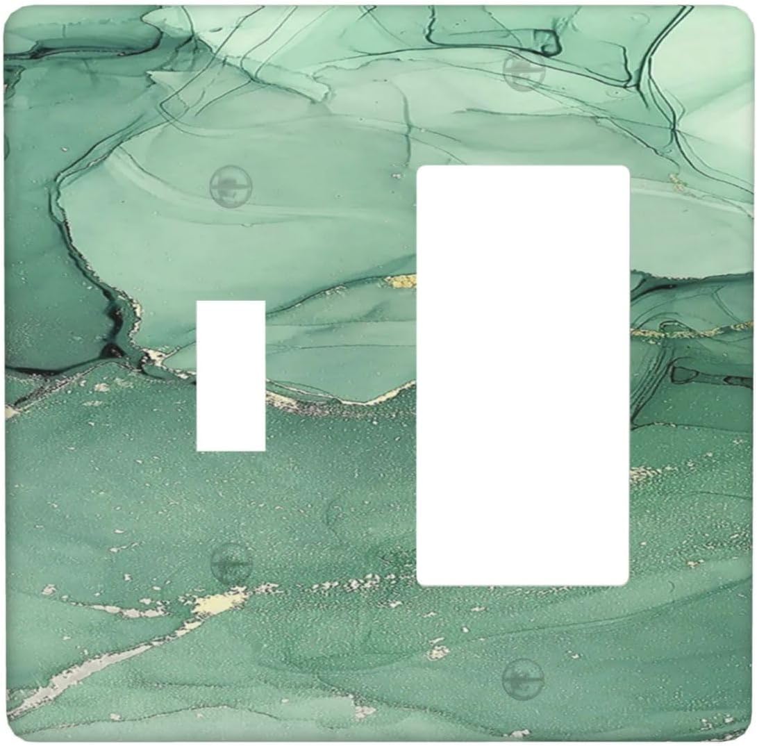 Outlet Covers Simple Green Marble 1 Toggle 1 Rocker Combination Decorative Wall Plate Electrical Switch Plates Light Switch Cover Plate for living Room Office Decor