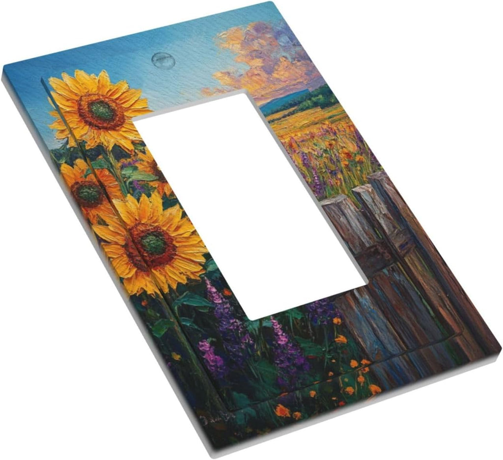 Decorative Outlet Covers Rustic Wilderness Sunflower Lavender Muzha Oil Painting 1 Gang Single Decora GFCI Device Light Switch Covers Plate 1 Rocker Wall Plate Faceplate