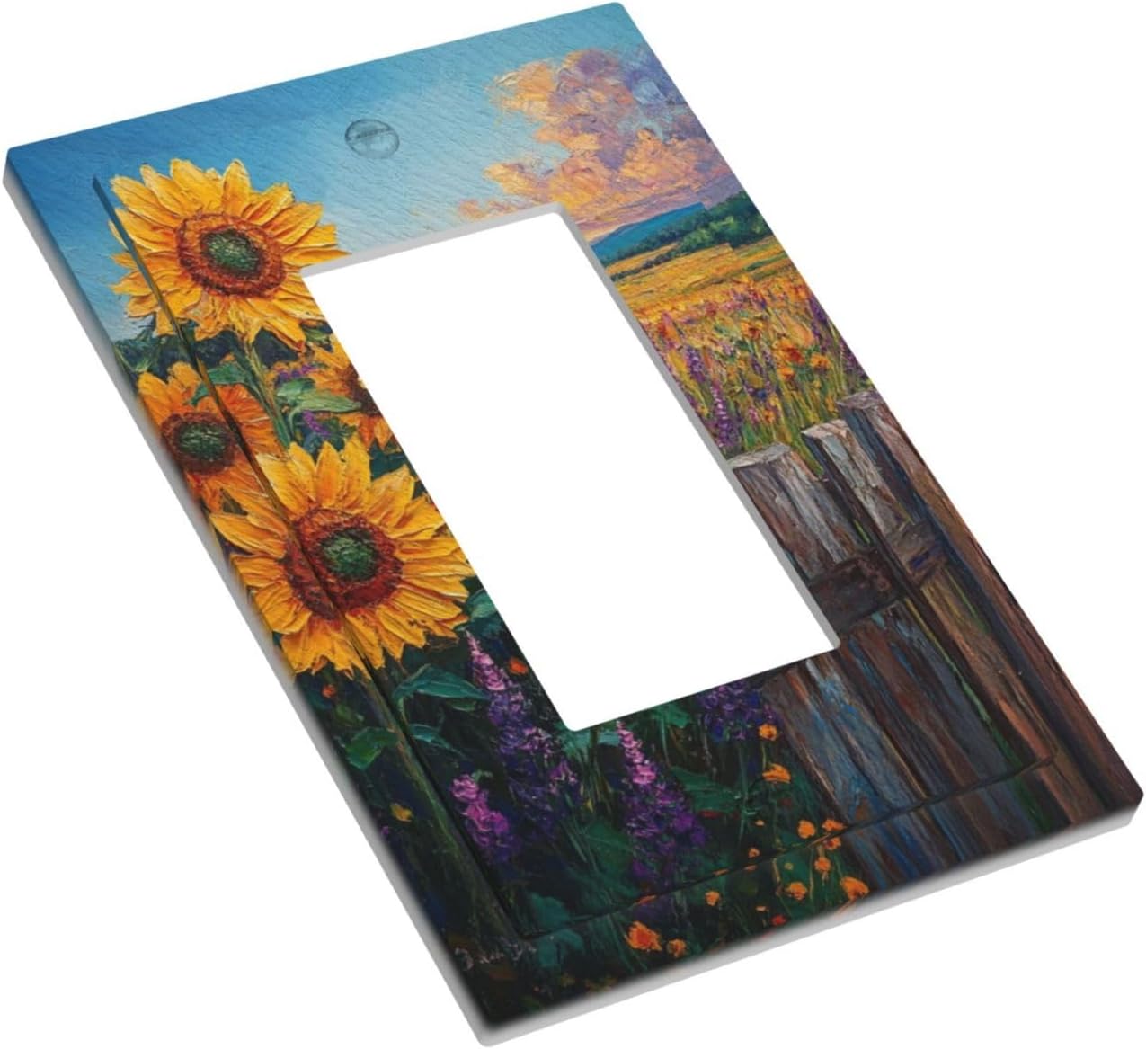 Decorative Outlet Covers Rustic Wilderness Sunflower Lavender Muzha Oil Painting 1 Gang Single Decora GFCI Device Light Switch Covers Plate 1 Rocker Wall Plate Faceplate