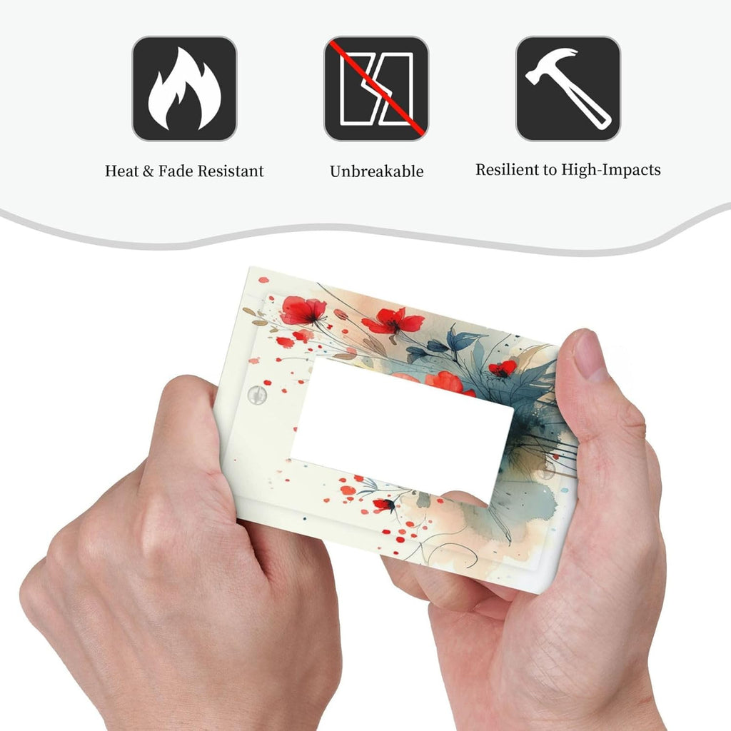 Vintage Floral Red Watercolor Modern Decorative Outlet Covers 1 Gang Single Rocker Light Switch Cover Plate Wall Plates GFCI Faceplate for Bedroom Bathroom Decor
