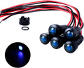 5pcs 8mm LED Indicator Light Plastic Black Signal Dot Lamp 12V-24V 5/16" Mounting Hole Size with 15cm/5.9in. Wire (Blue LED)