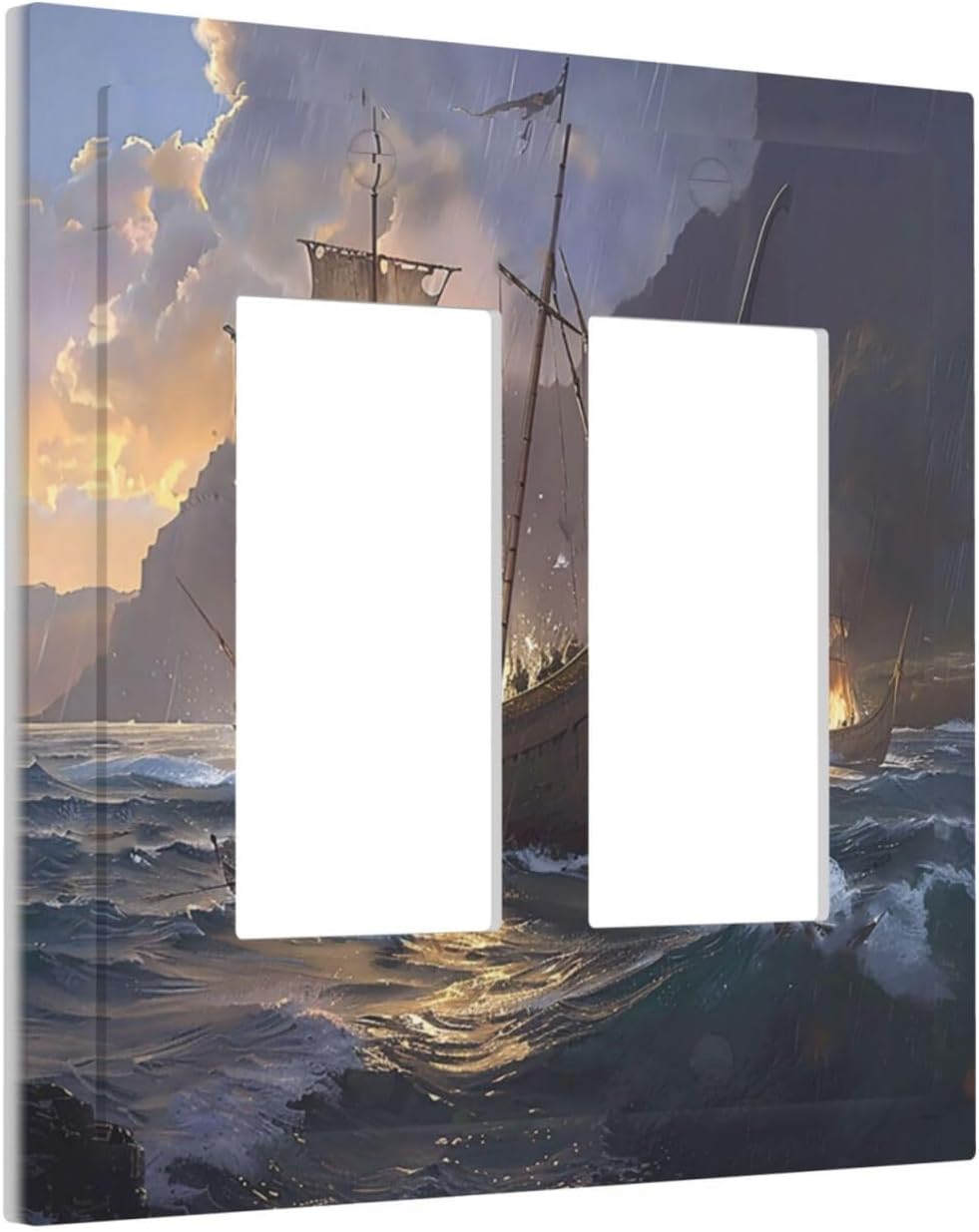 Decorative Outlet Covers Medieval Vintage Sailing Adventure Sailings Ocean Waves 2 Gang Double Rocker Light Switch Cover Plate Electrical Switch Plate Cover Decorate GFCI Wall Plate for Bedroom Cabin