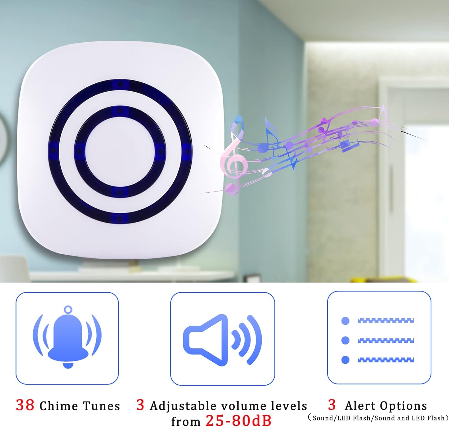 Motion Sensor Alarm System, Wireless Home Security Driveway Alarm Indoor, Motion Detector Alert with 2 Sensor and 1 Receiver -38 Chime Tunes