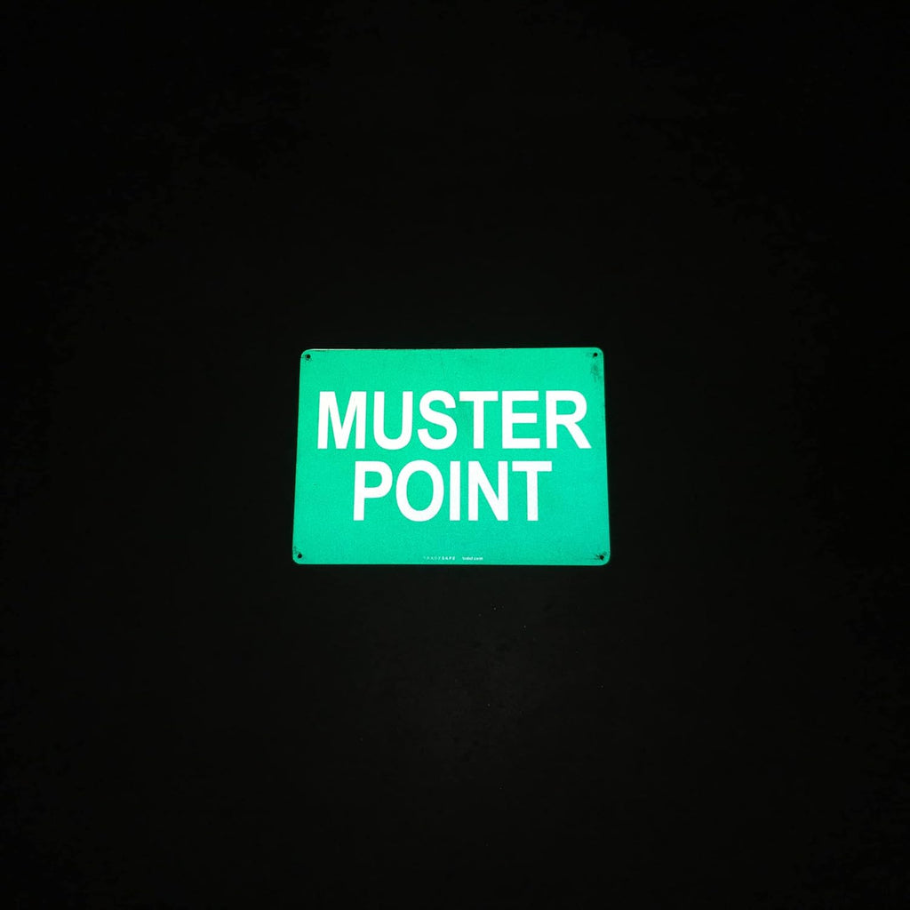 TRADESAFE Muster Point Sign - Quick Install Aluminum Safety Sign, Light Reflective, UV-Resistant, Waterproof, 14” X 10” Emergency Evacuation Area Signs for Business