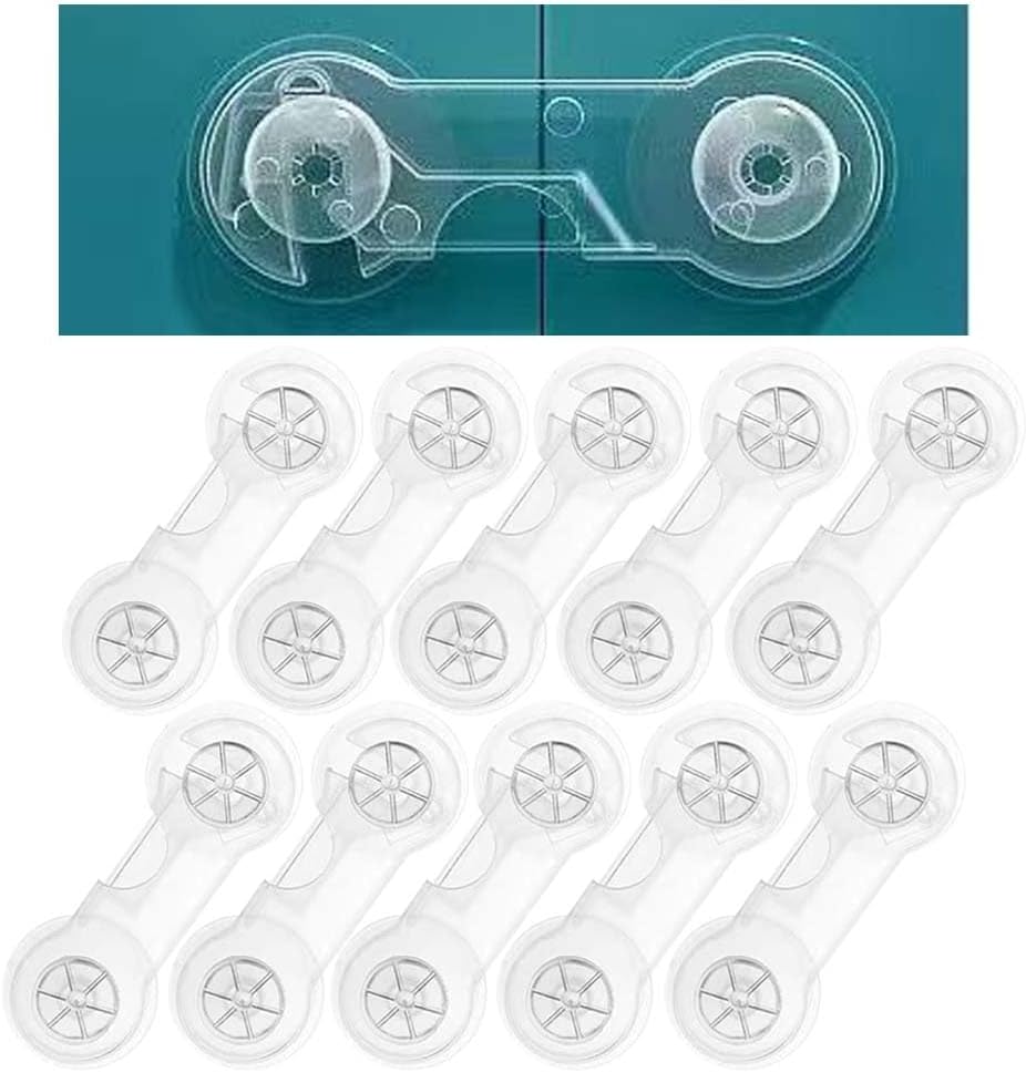 Cabinet Door Locks for Baby Proof and Child Safety, Fridge Locks for Kids,Cabinet Locks with Adhesive for Drawer Cupboards Fridge Oven Closet and Pantry, Childproof Door Latch (Transparent, 10 PCS)